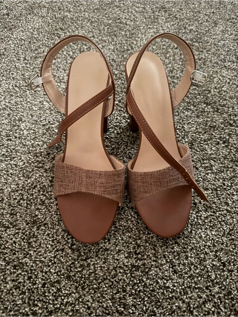 Women's Brown Block Heel Slingback Sandals